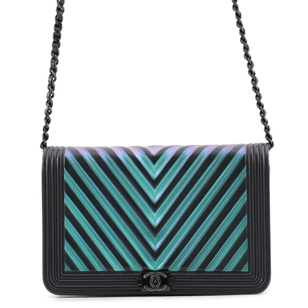 Chanel wallet, chain chevron, Coco mark, Boy Chanel, lambskin, CHANEL black, ...